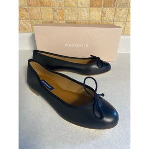 NWT Margaux Women's Black Leather Ballet Flats Size 7 Round Toe Bow Detail